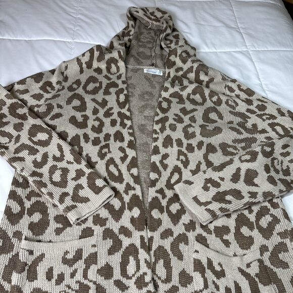 89th & Madison Women’s Large Brown Leopard Print Long Sweater Cardigan Duster - Picture 1 of 10